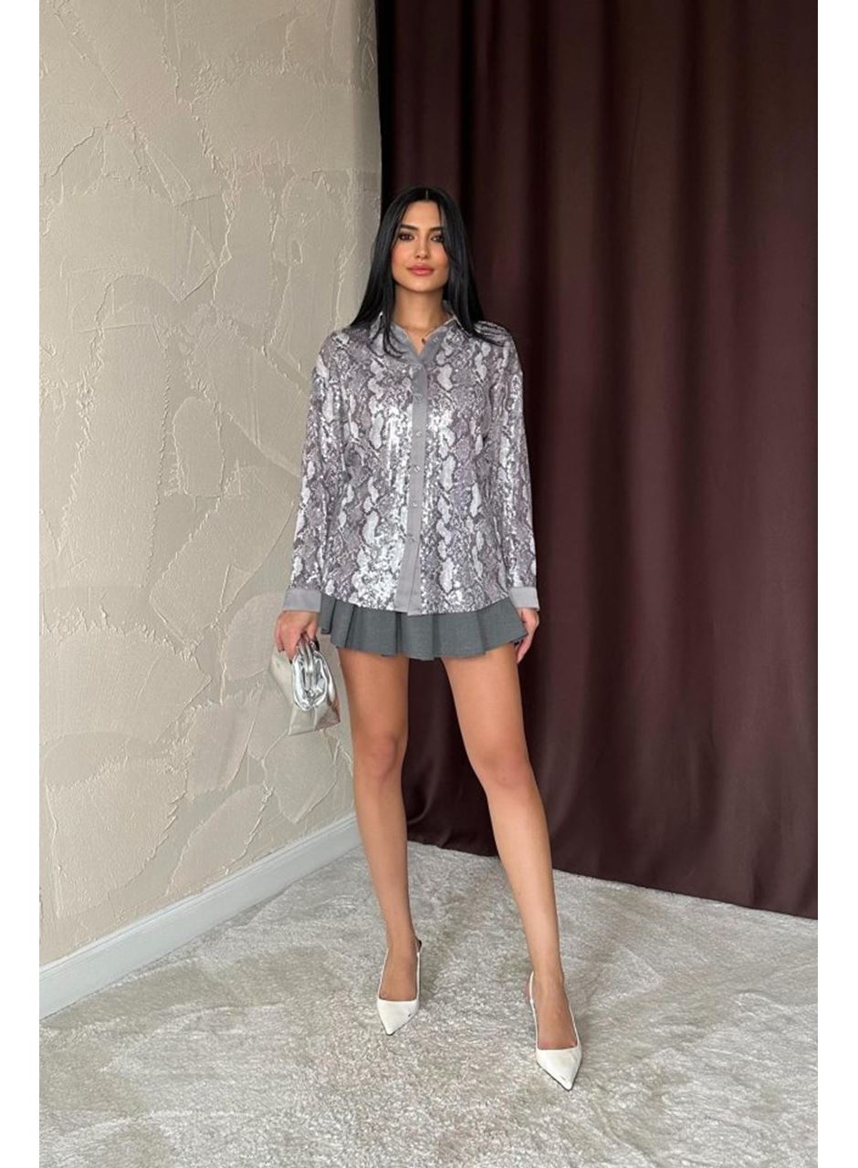 Gri Işıltılı Garni Gömlek