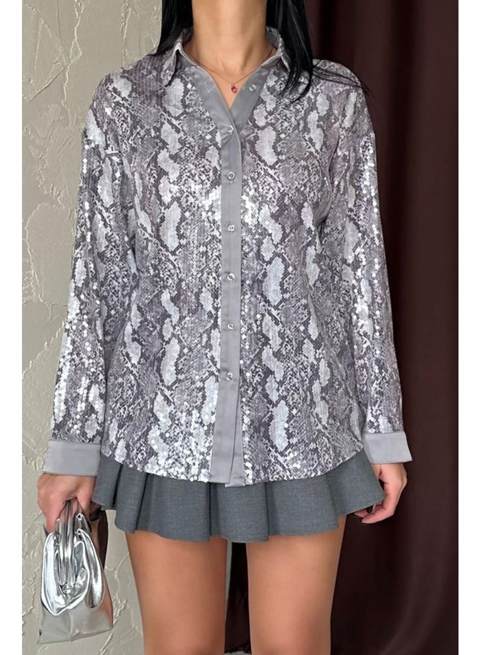 Gri Işıltılı Garni Gömlek