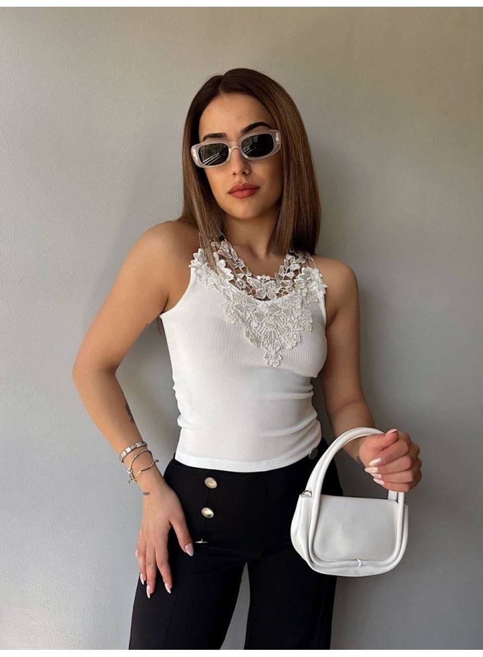 Kadın Ottoman Kumaş Dantel Detaylı Bluz