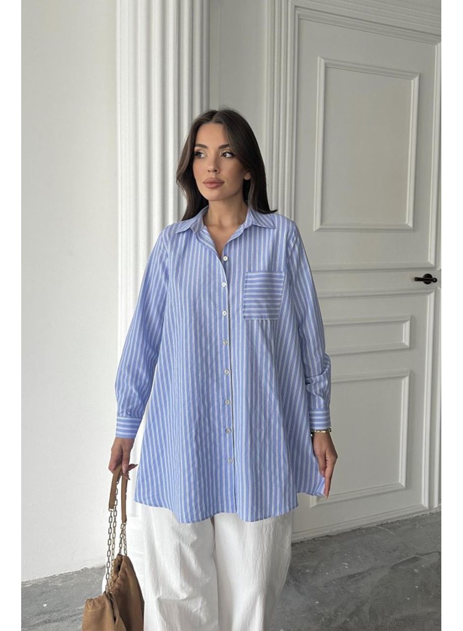 Mavi Çizgili Uzun Gömlek