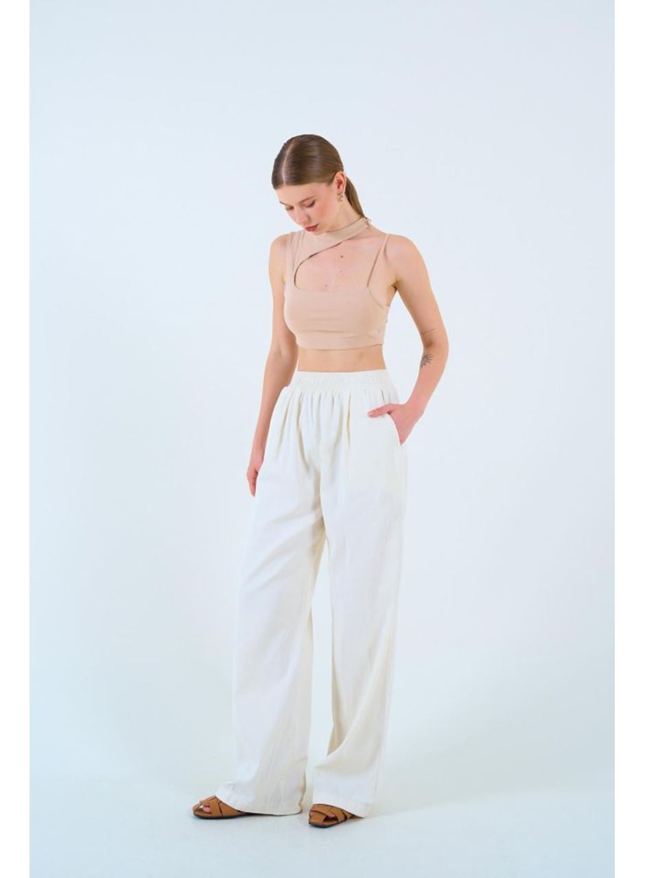 Beli Lastikli Palazo Pantolon - Taş