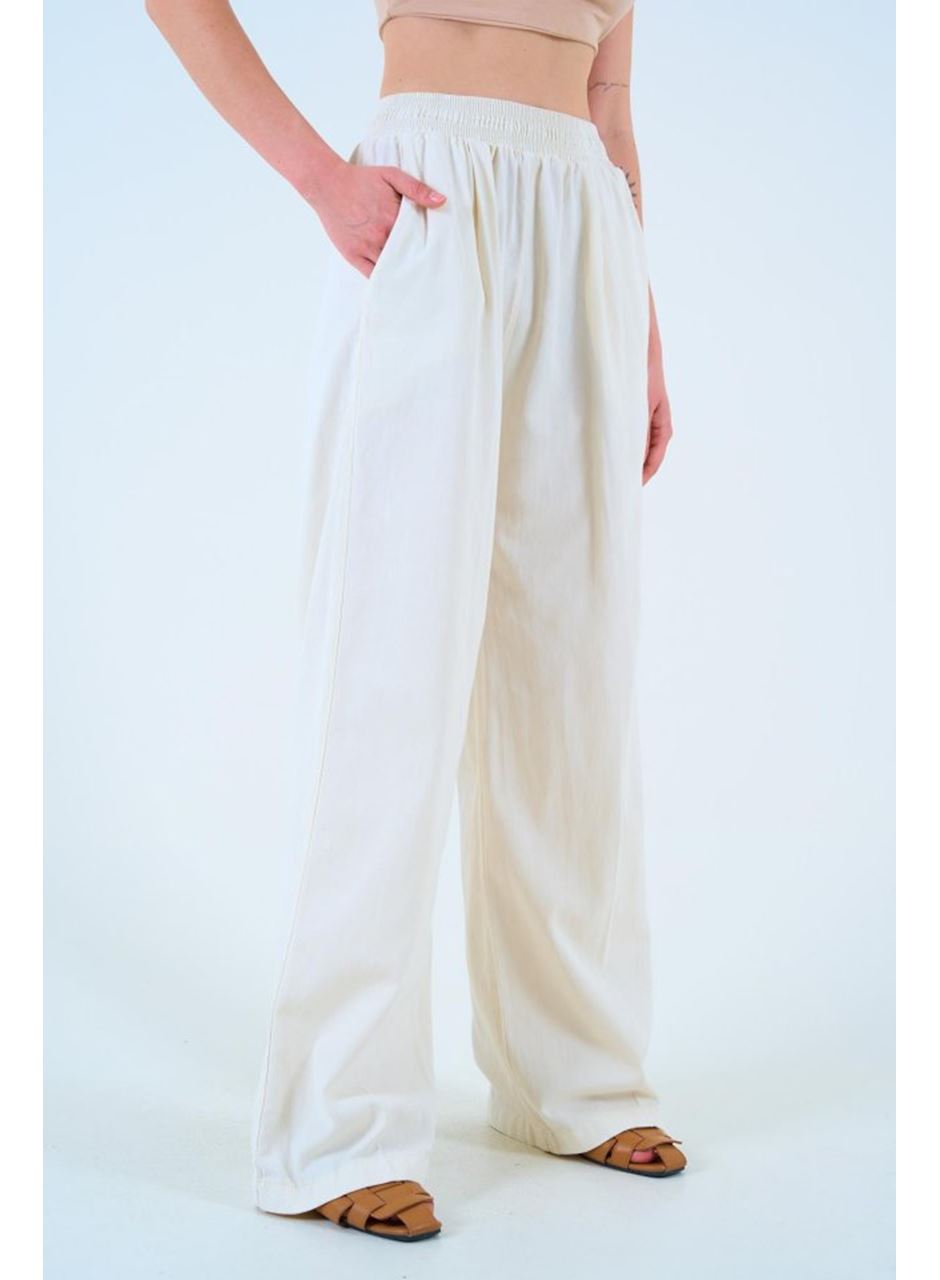 Beli Lastikli Palazo Pantolon - Taş