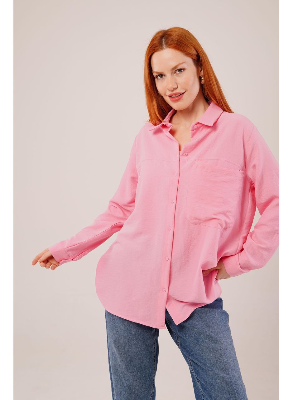 Salaş Kesim Cepli Pembe Gömlek