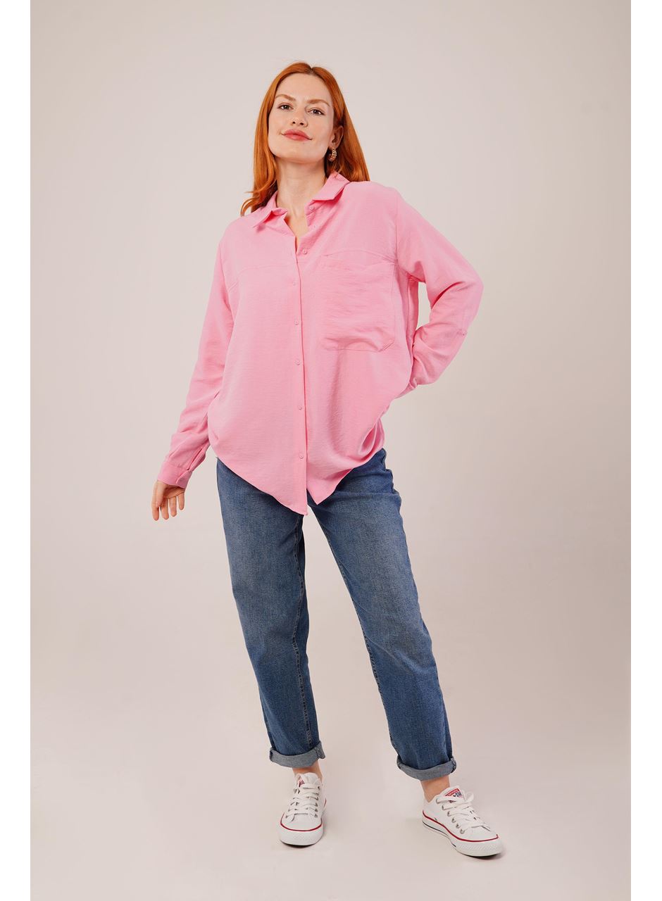 Salaş Kesim Cepli Pembe Gömlek