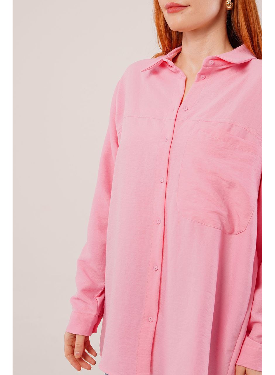 Salaş Kesim Cepli Pembe Gömlek