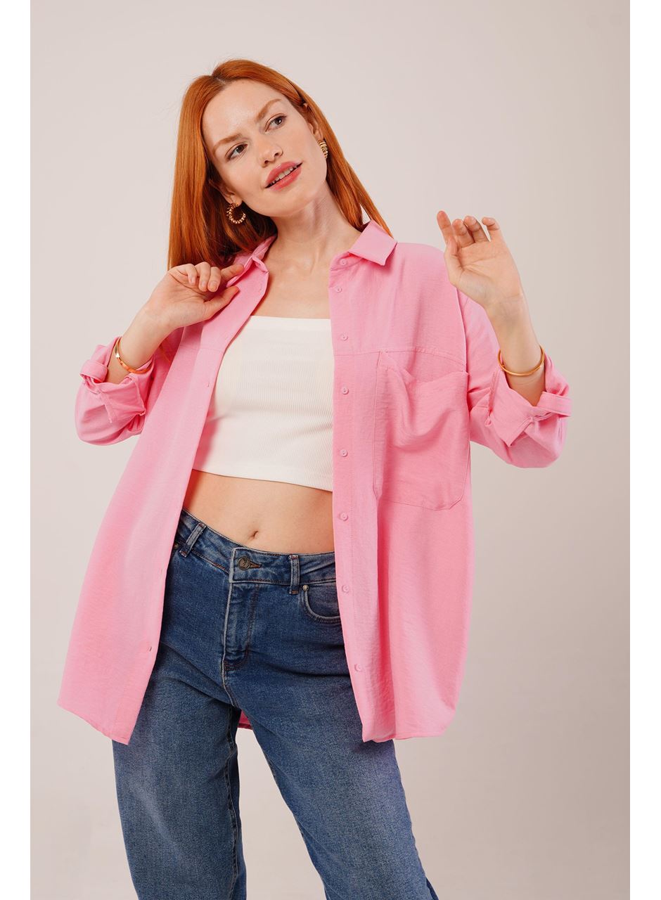 Salaş Kesim Cepli Pembe Gömlek