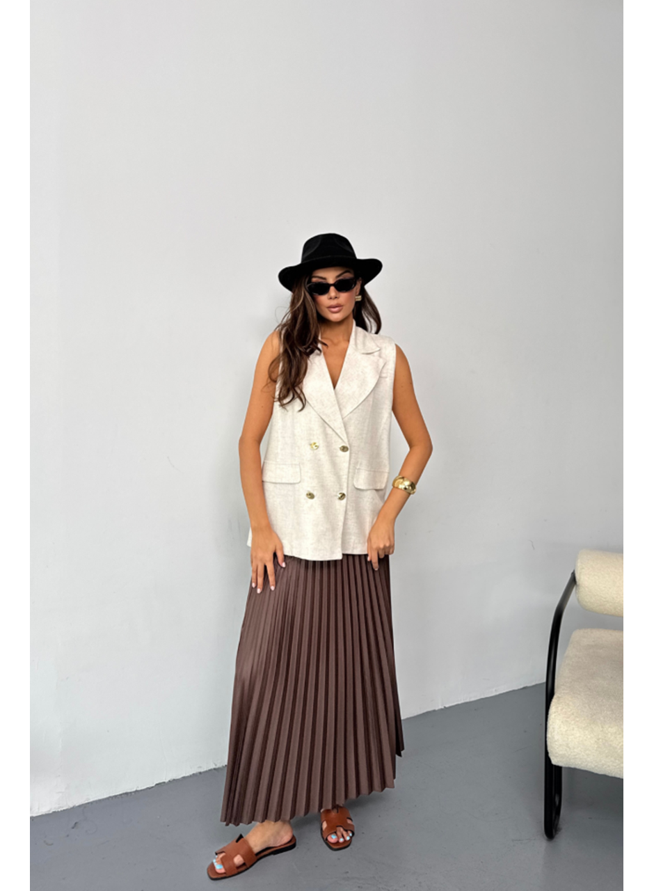 GOLD DÜĞMELİ KETEN YELEK - Ham