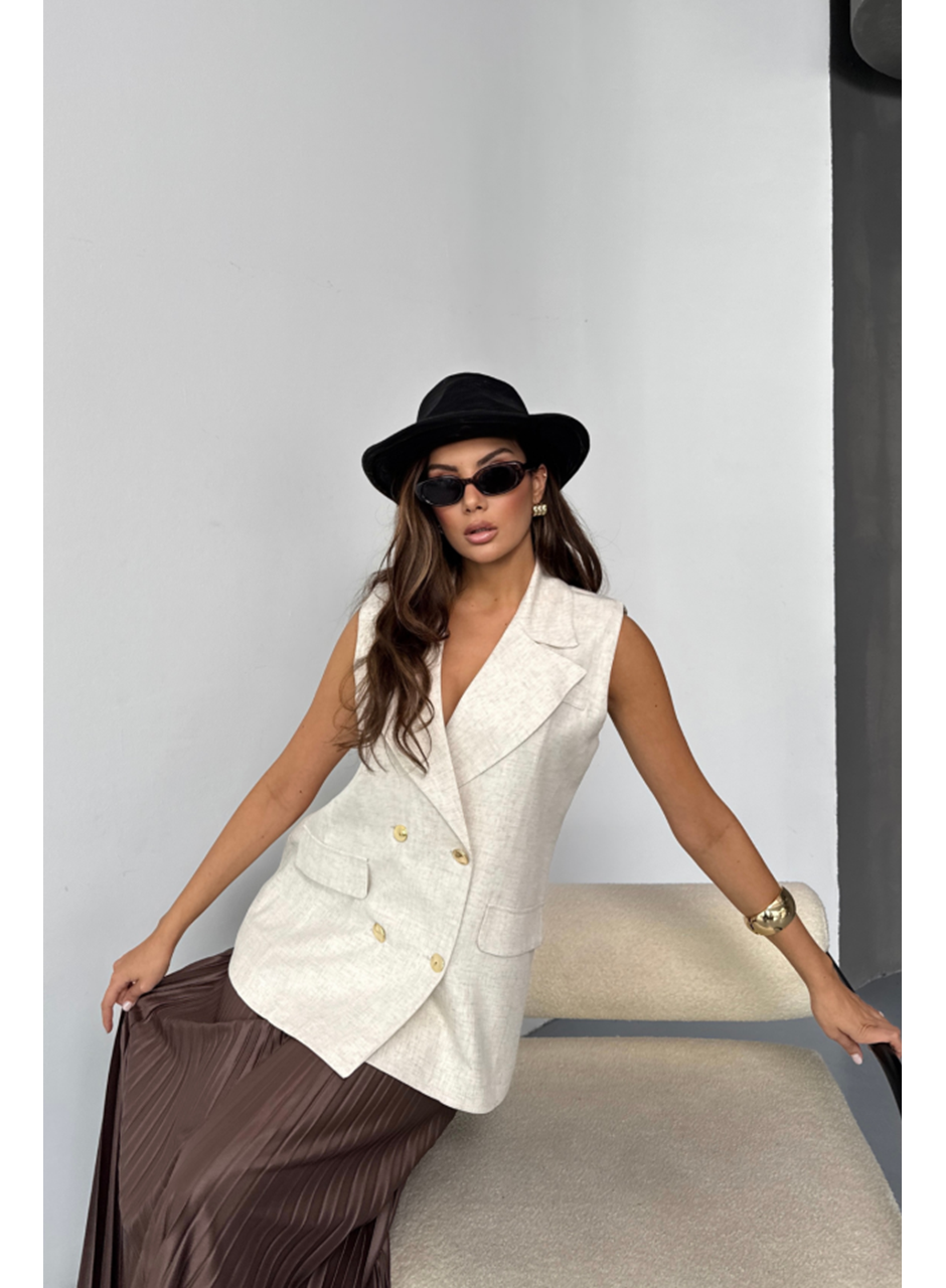 GOLD DÜĞMELİ KETEN YELEK - Ham