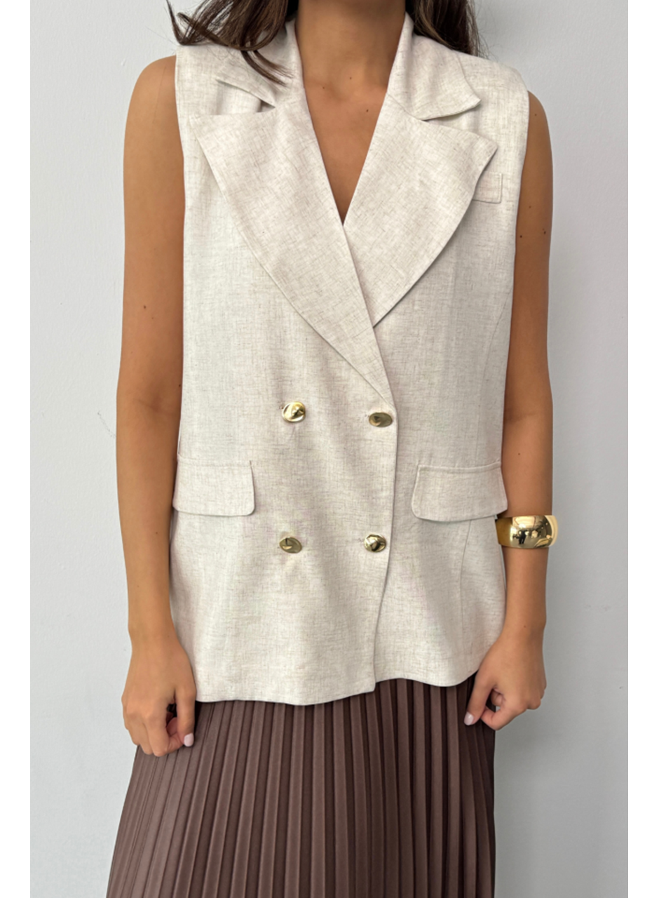 GOLD DÜĞMELİ KETEN YELEK - Ham