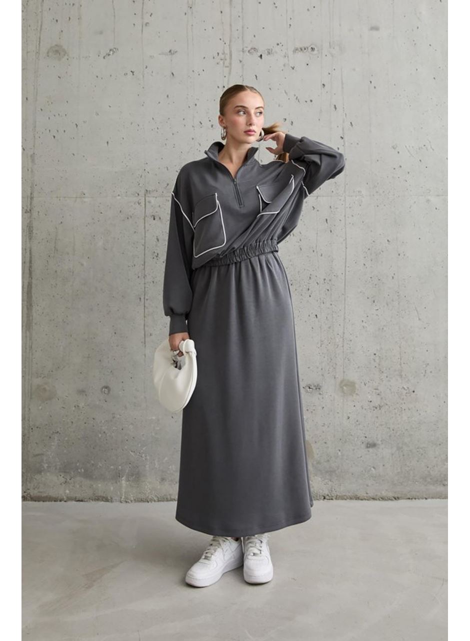 Füme Biyeli Sweatshirt Ve Etek Takım