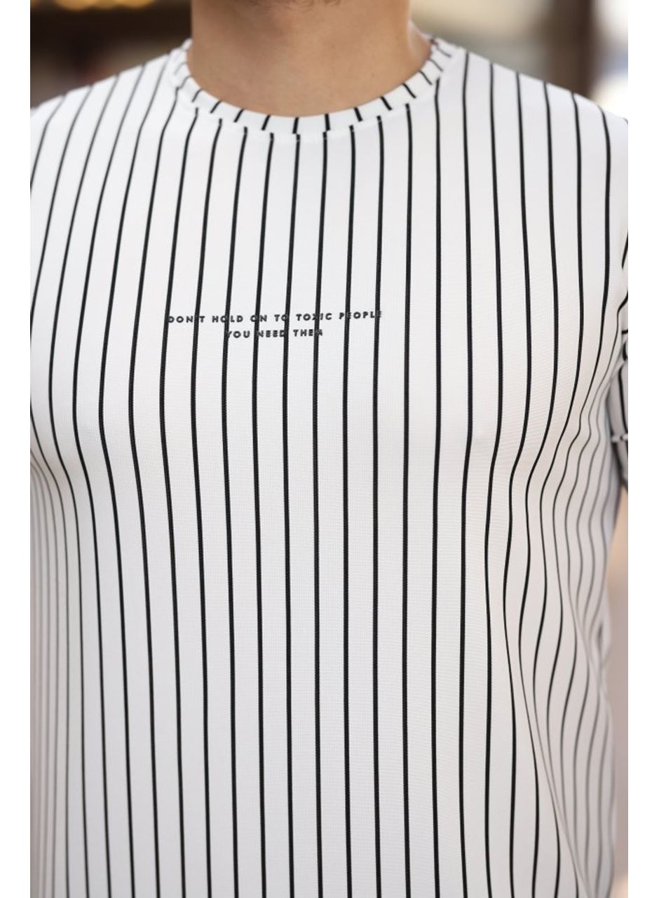 Erkek Dikey çizgili Ottoman Kumaş Kısa Kollu T-shirt