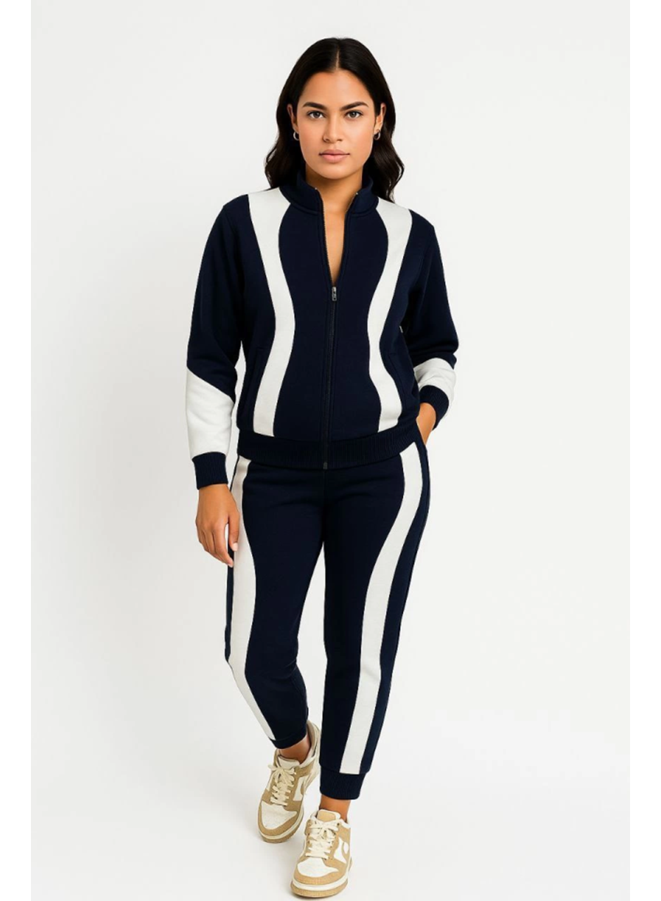 Premium Parçalı Eşofman Takım - Dik Yaka Fermuarlı Sweatshirt - Siyah