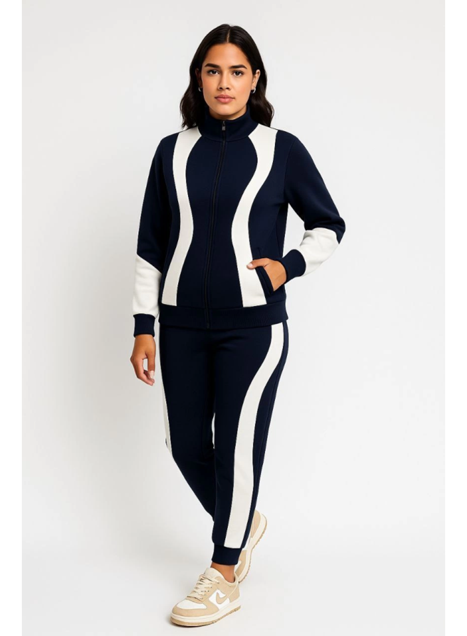 Premium Parçalı Eşofman Takım - Dik Yaka Fermuarlı Sweatshirt - Siyah