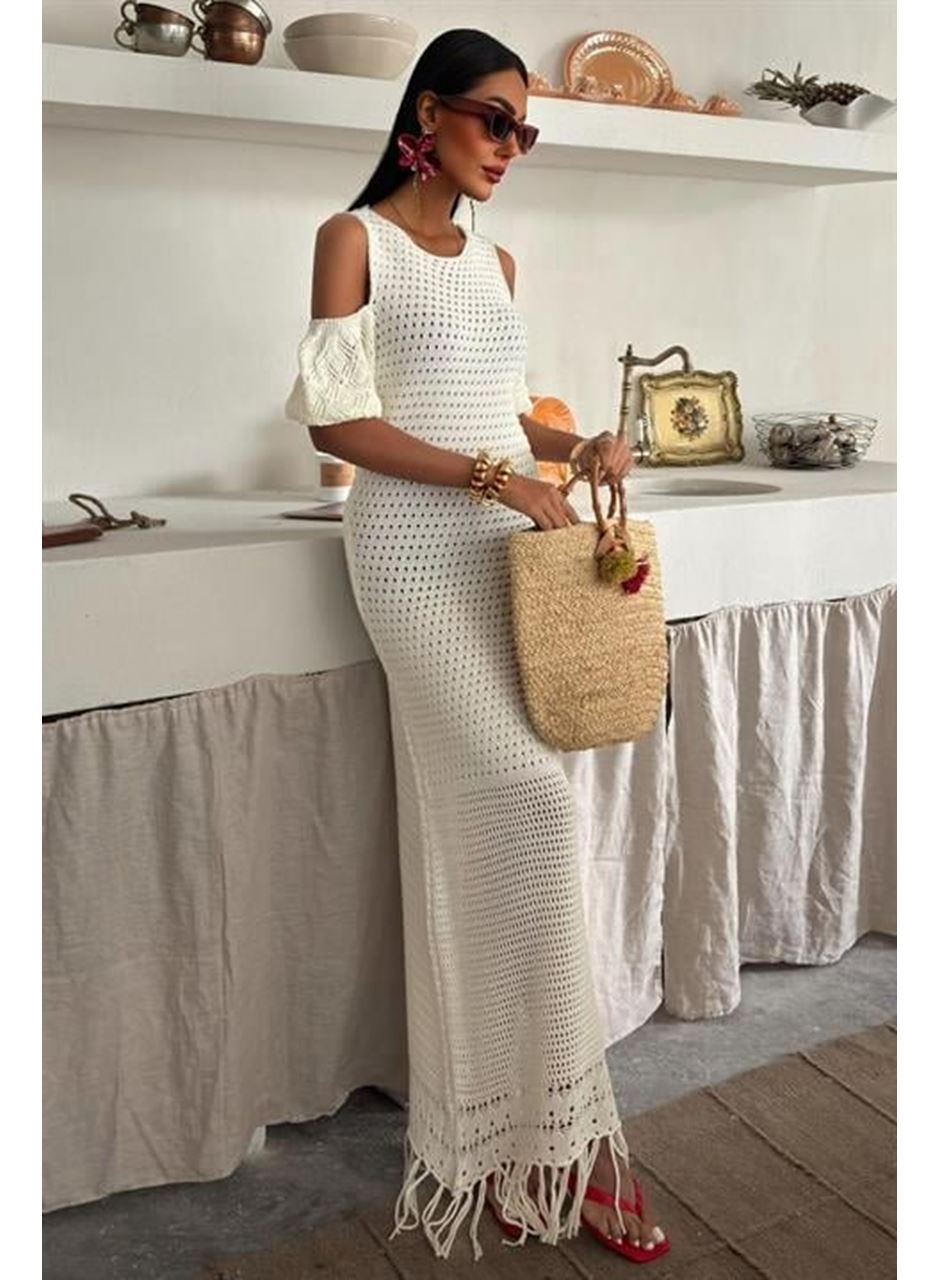 Omuz Detaylı Etek Ücü Püsküllü Triko Elbise 2862