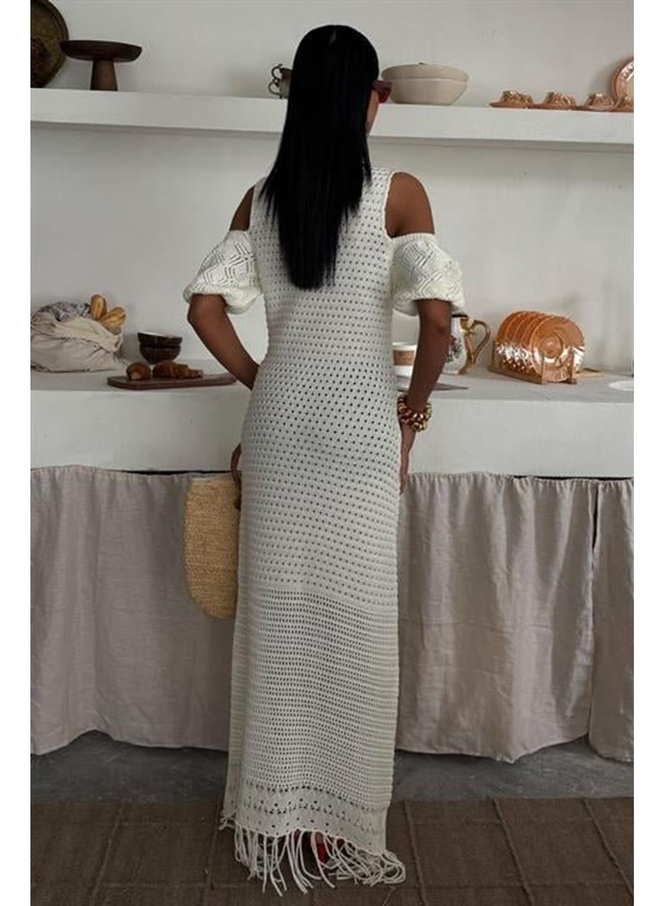 Omuz Detaylı Etek Ücü Püsküllü Triko Elbise 2862