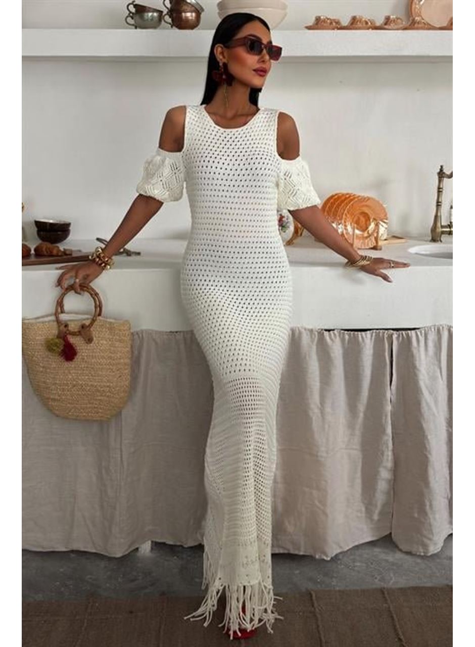 Omuz Detaylı Etek Ücü Püsküllü Triko Elbise 2862