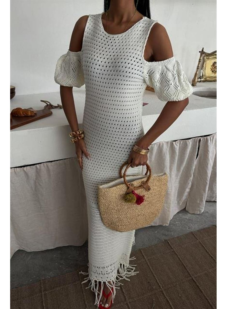 Omuz Detaylı Etek Ücü Püsküllü Triko Elbise 2862