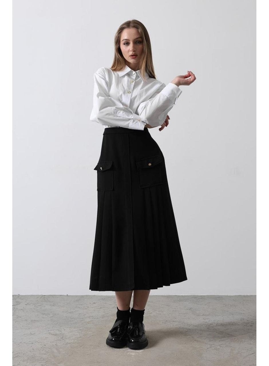 Pileli Kontrast Gömlek Elbise - Beyaz