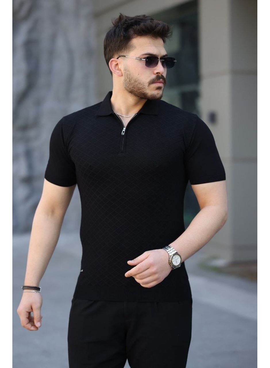 Erkek Viskon Kumaş Polo Yaka Desenli Tişört