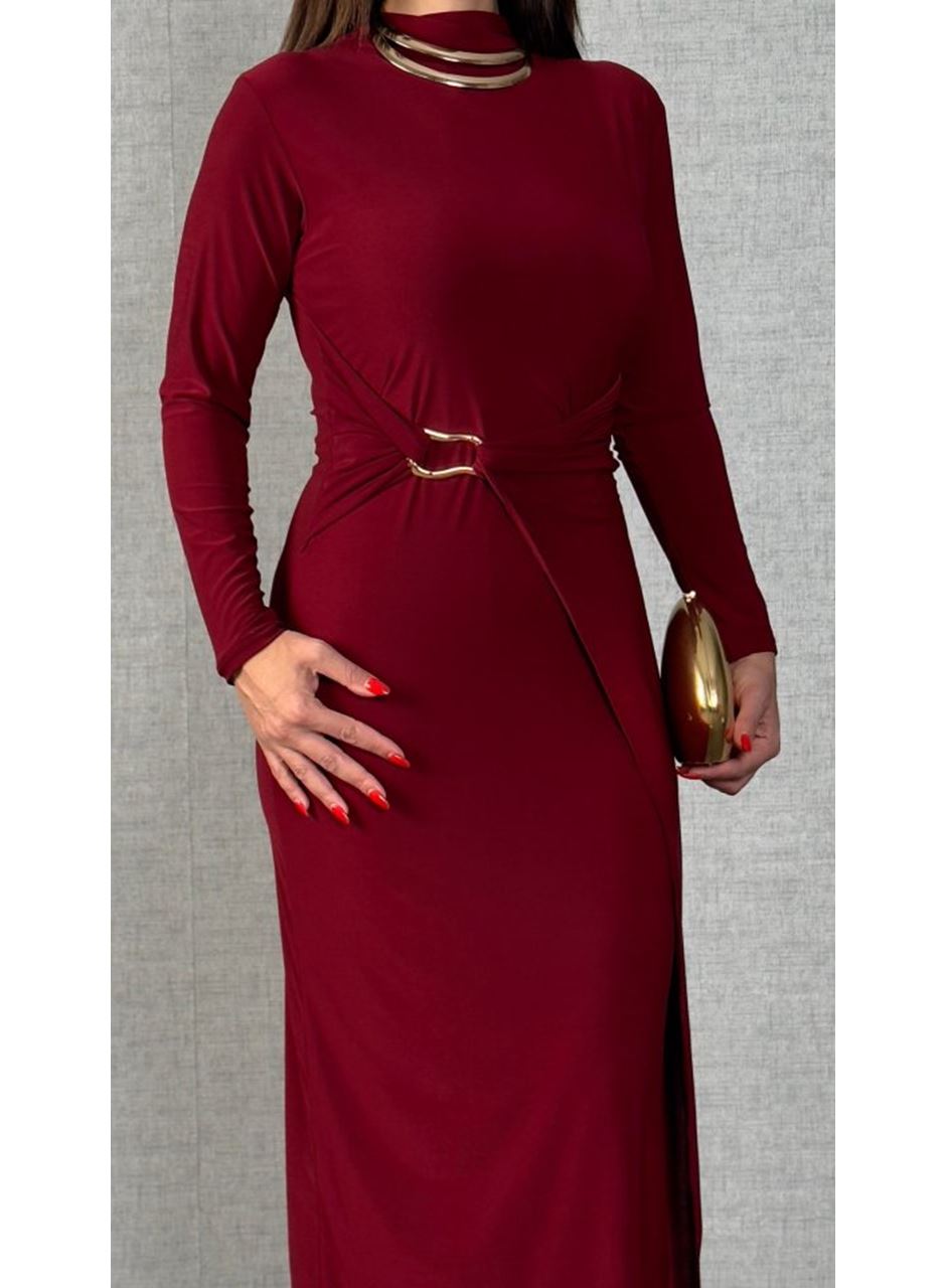 Kadın Balıkçı Yaka Toka Detay Sandy Kumaş Midi Boy Elbise