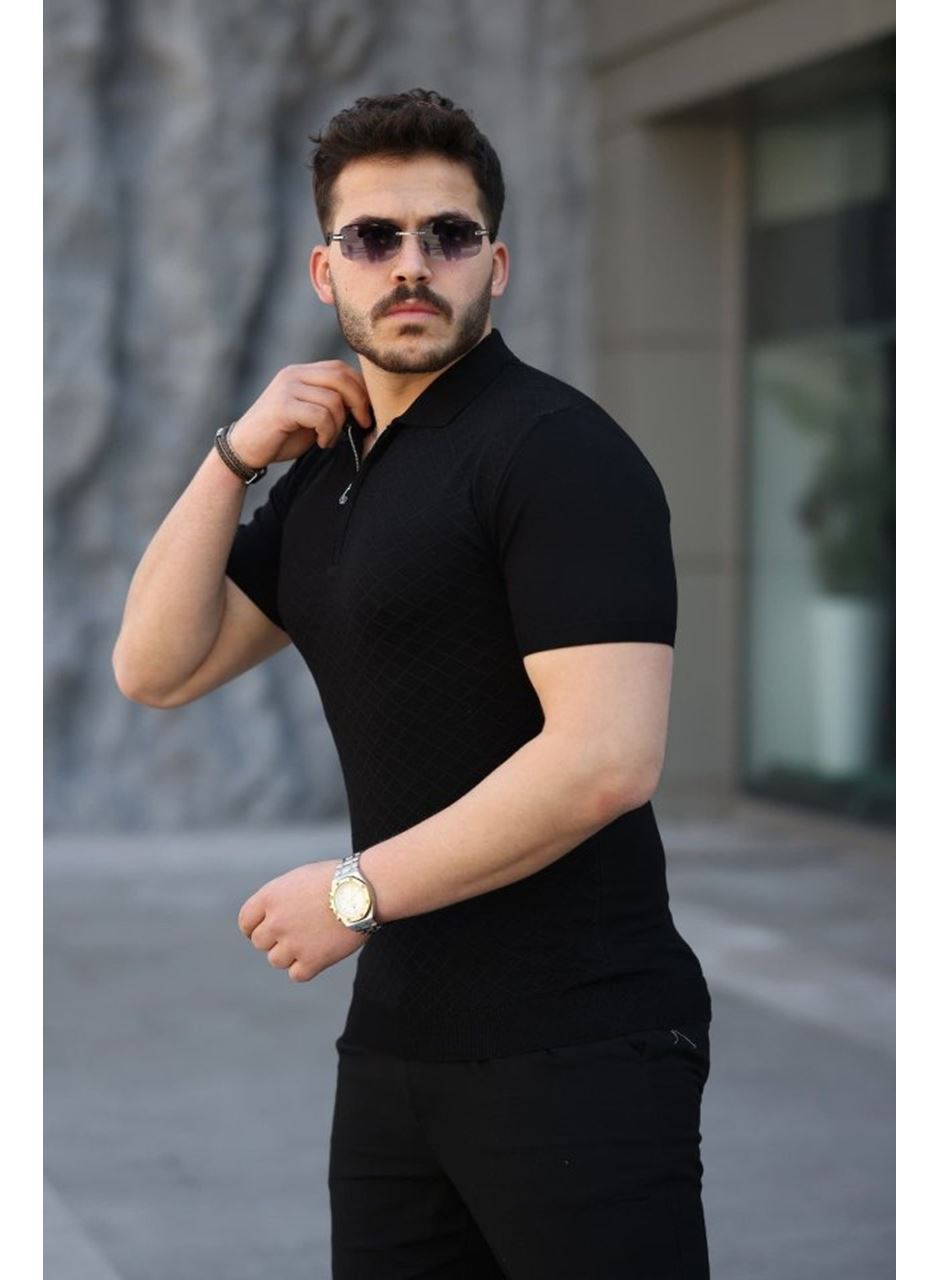 Erkek Viskon Kumaş Polo Yaka Desenli Tişört