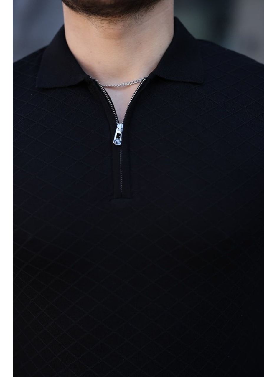 Erkek Viskon Kumaş Polo Yaka Desenli Tişört