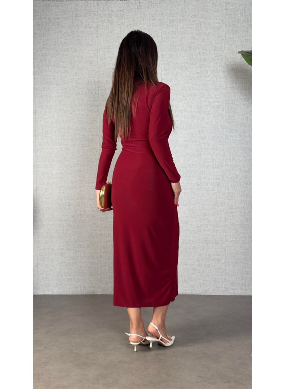 Kadın Balıkçı Yaka Toka Detay Sandy Kumaş Midi Boy Elbise