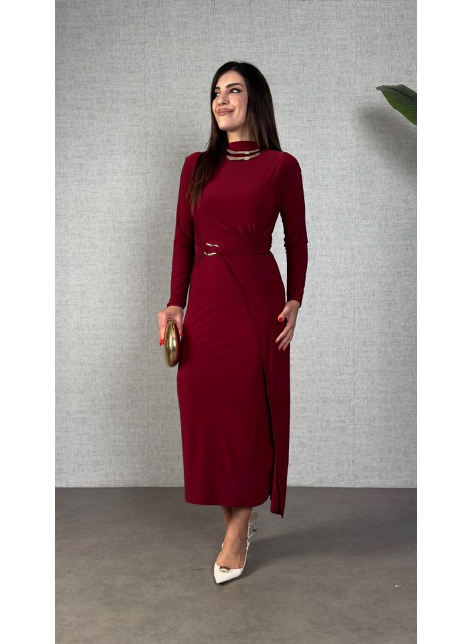 Kadın Balıkçı Yaka Toka Detay Sandy Kumaş Midi Boy Elbise