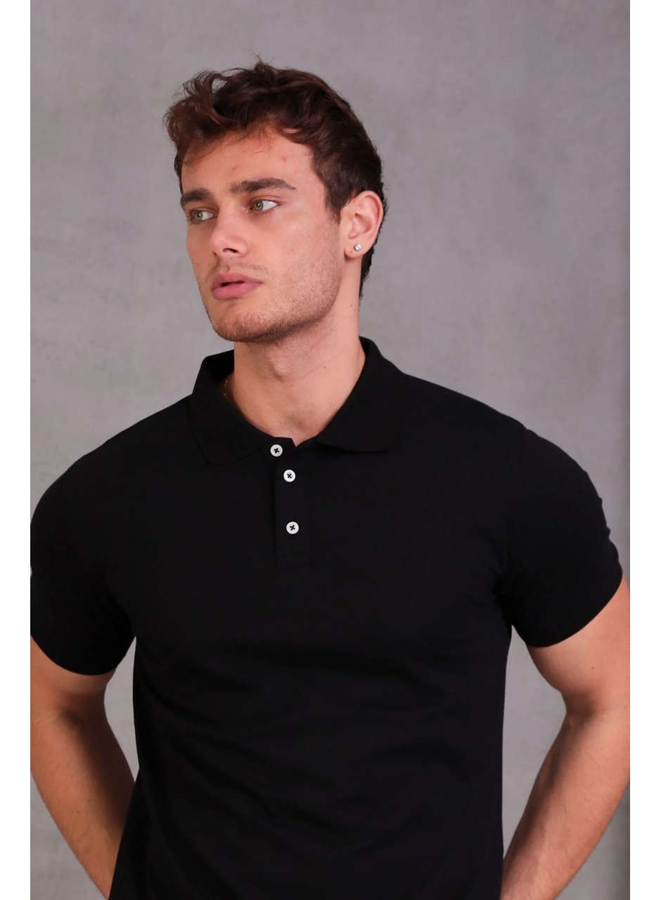 Erkek Slim Fit Pamuklu Yumuşak Doku Nefes Alan Kumaş Yakalı Tişört