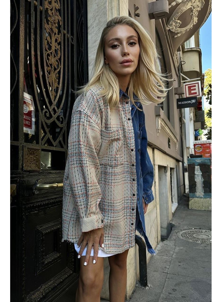 Bej Kot Garni Parçalı Gömlek