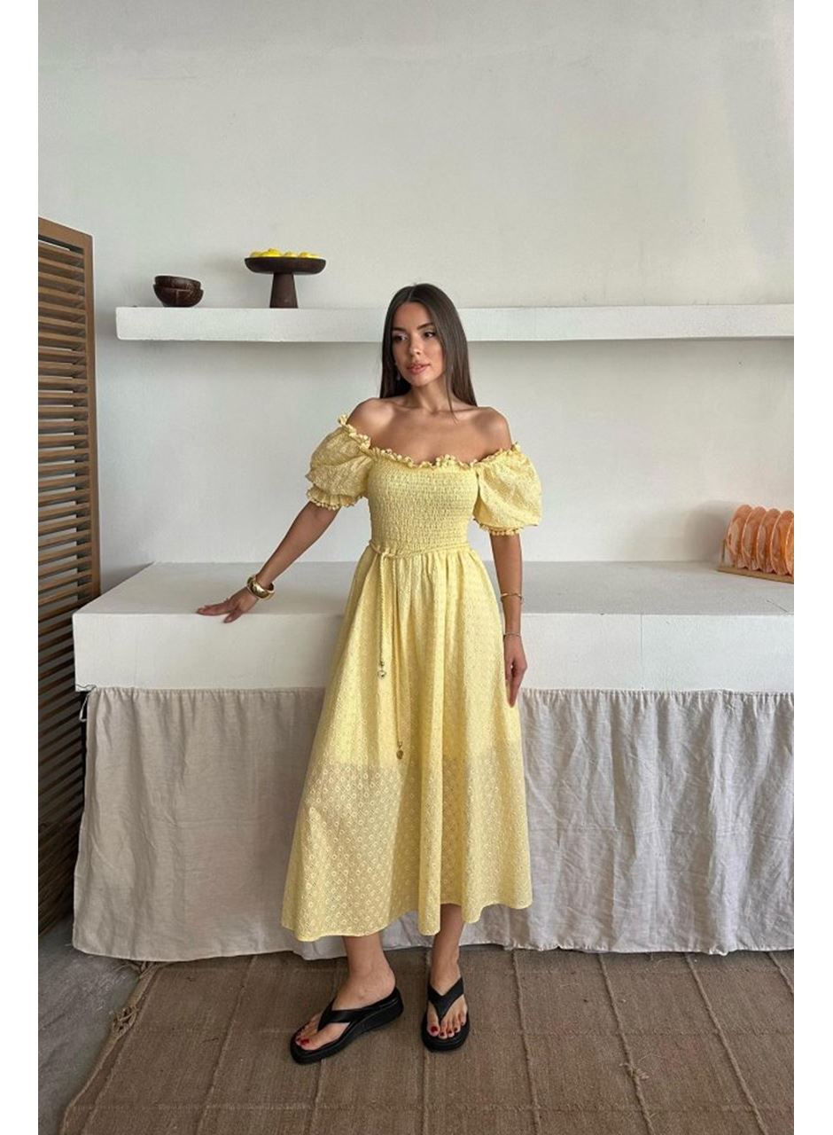 Sarı Gipeli Brode Elbise