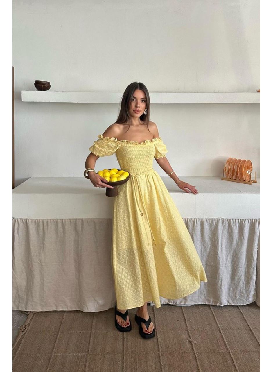 Sarı Gipeli Brode Elbise