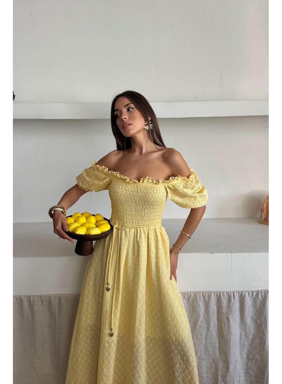 Sarı Gipeli Brode Elbise