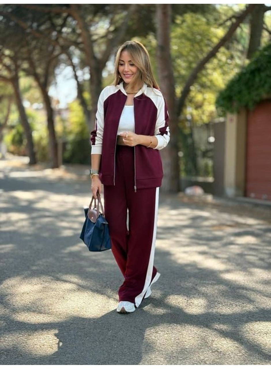 Kadın Hakim Yaka şerit Detay Hırka Ve Bol Paça Pantolon Ikili Takım