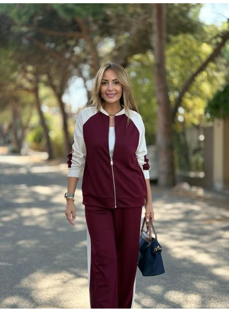 Kadın Hakim Yaka şerit Detay Hırka Ve Bol Paça Pantolon Ikili Takım