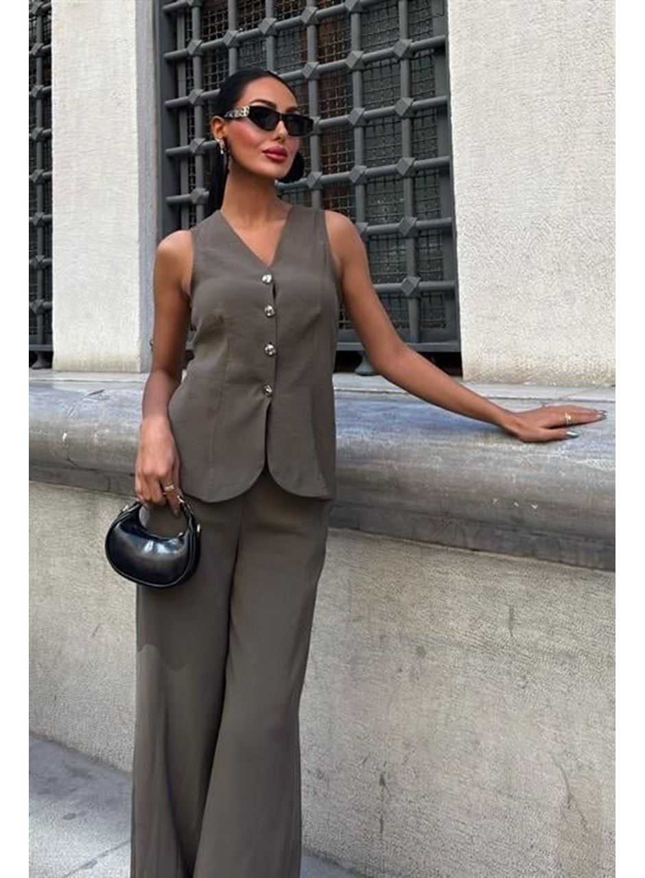 Arkası Bağcıklı Yelek Plazza Pantolon Modal Takım 10202-08