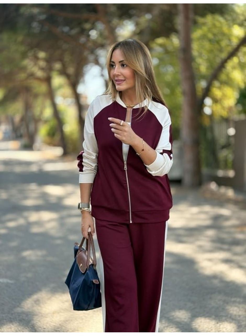 Kadın Hakim Yaka şerit Detay Hırka Ve Bol Paça Pantolon Ikili Takım