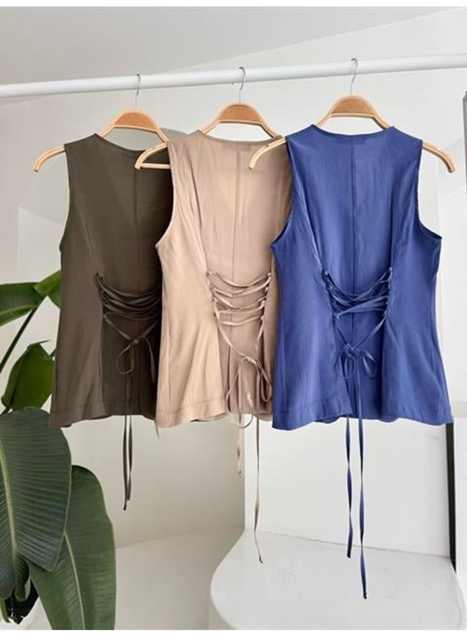 Arkası Bağcıklı Yelek Plazza Pantolon Modal Takım 10202-08