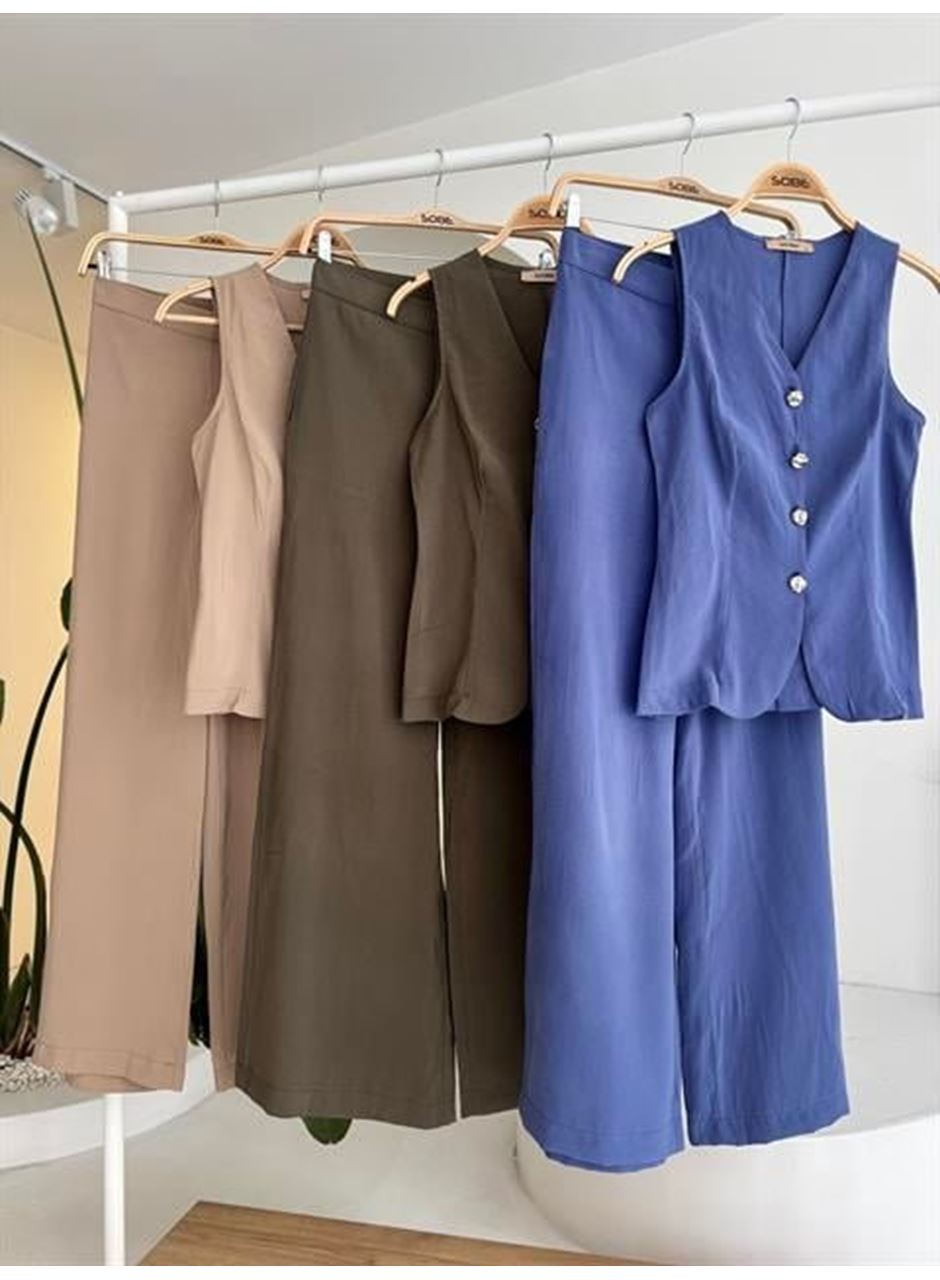 Arkası Bağcıklı Yelek Plazza Pantolon Modal Takım 10202-08