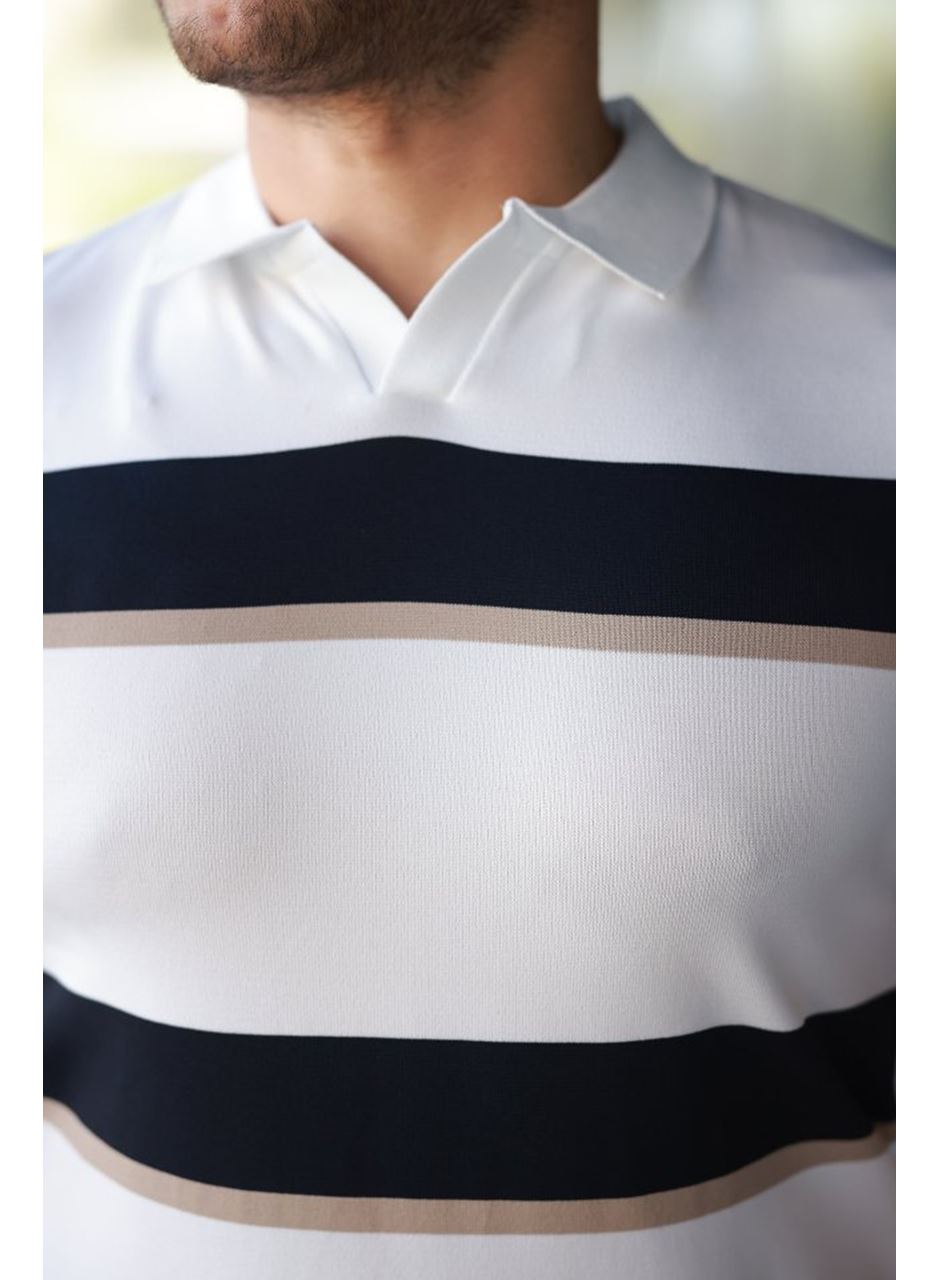 Erkek şerit Desenli Hemşire Yaka Kısa Kollu Tişört