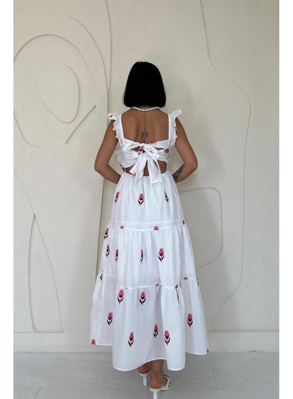 Fuşya Sıfır Kol Fırfırlı Elbise