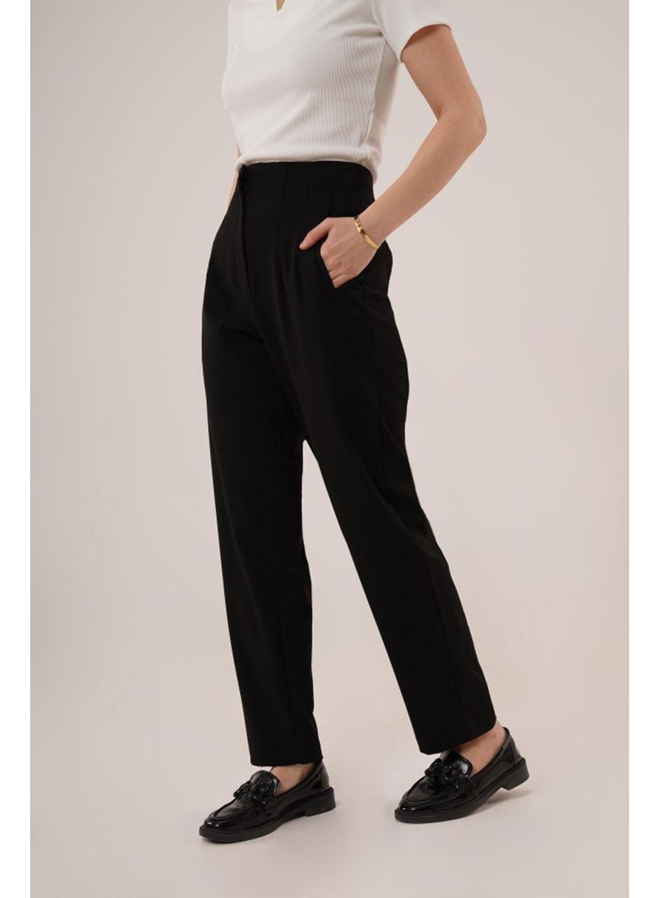 Çift Pens Detaylı Siyah Pantolon