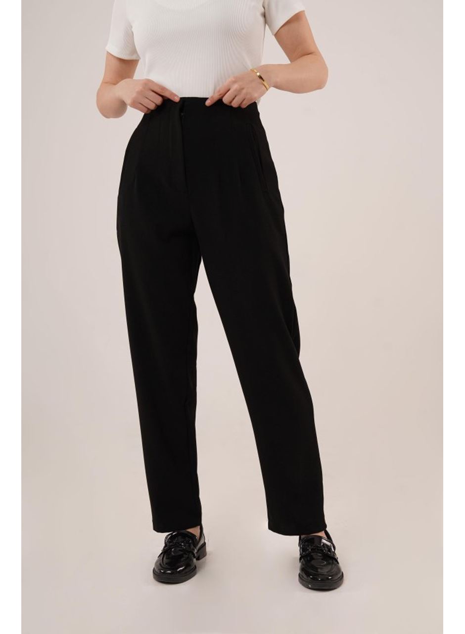 Çift Pens Detaylı Siyah Pantolon