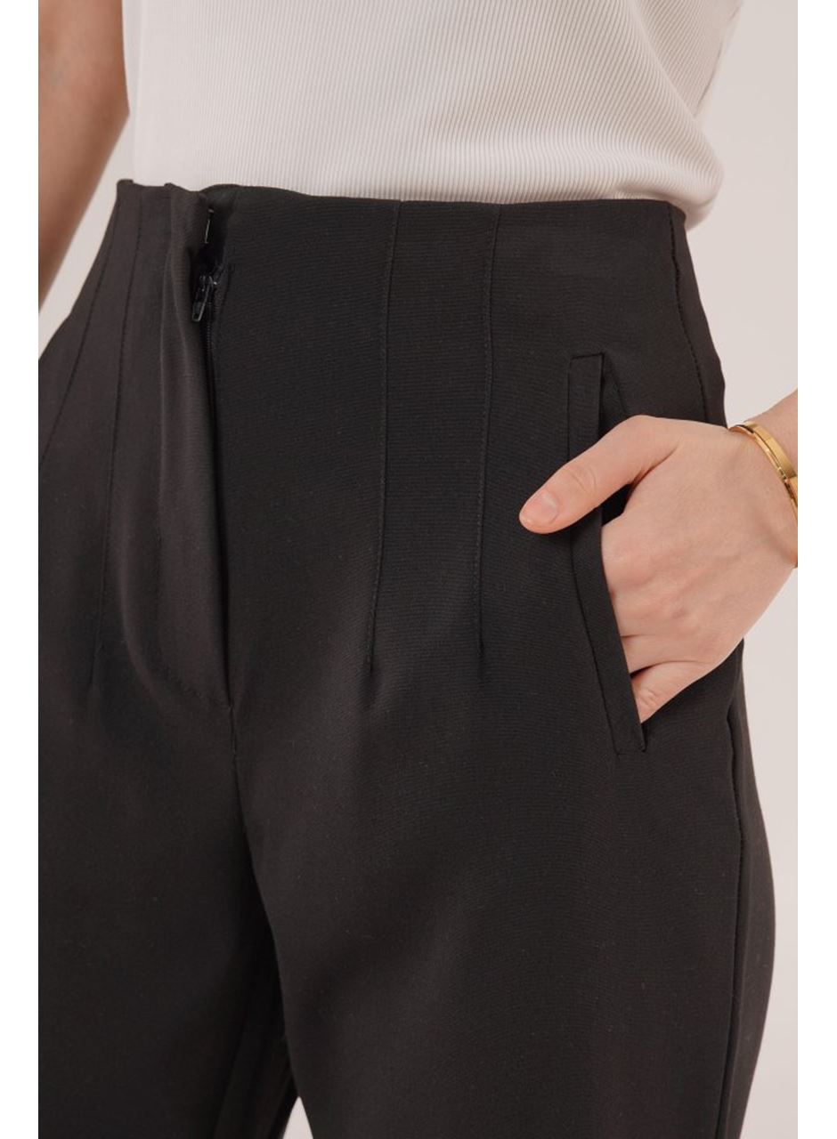 Çift Pens Detaylı Siyah Pantolon