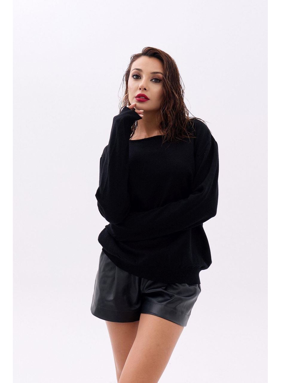 4216 TRİKO DÜZ SALAŞ KAZAK-SİYAH