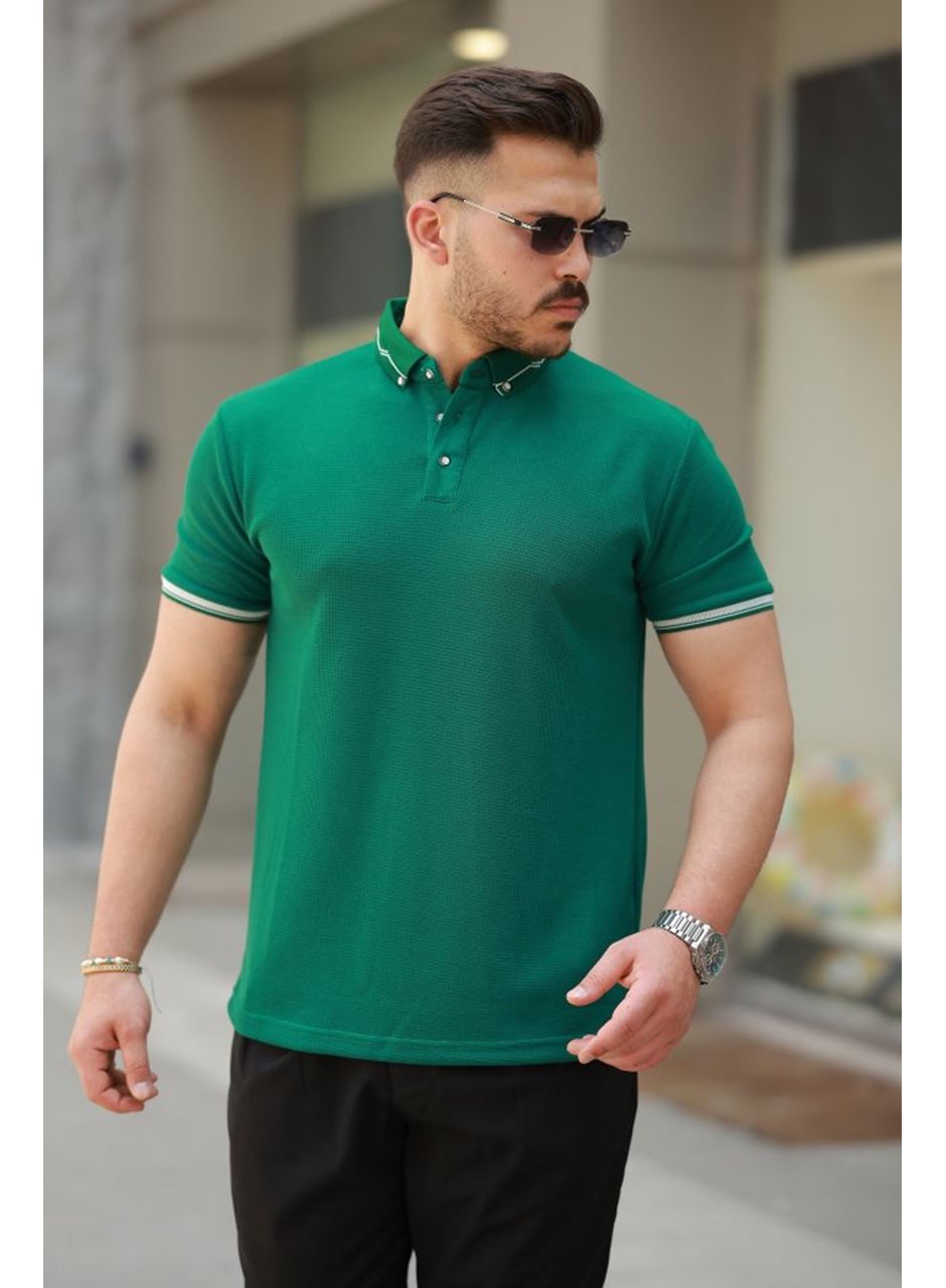 Erkek Düğmeli Yaka Waffle Kumaş Kısa Kollu Tişört