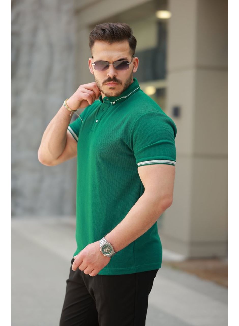 Erkek Düğmeli Yaka Waffle Kumaş Kısa Kollu Tişört