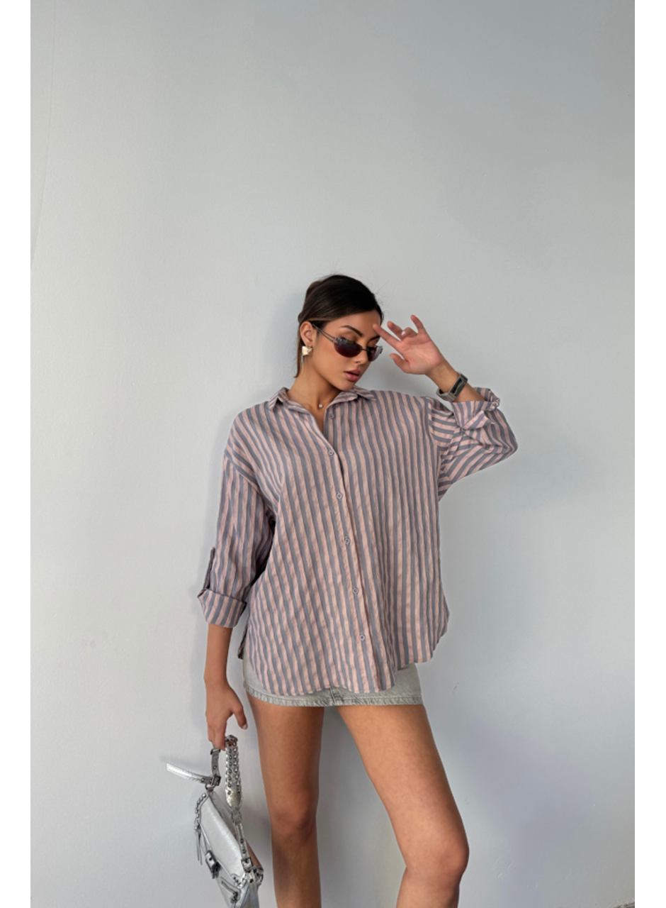 ÇİZGİLİ GÖMLEKKETEN - Antrasit