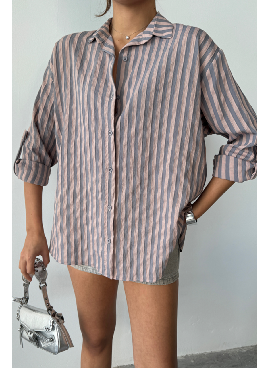 ÇİZGİLİ GÖMLEKKETEN - Antrasit