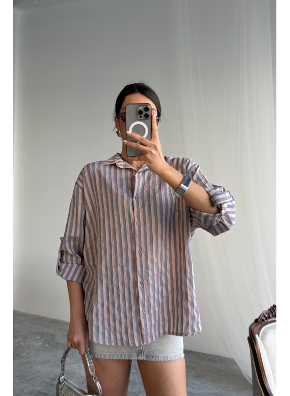 ÇİZGİLİ GÖMLEKKETEN - Antrasit